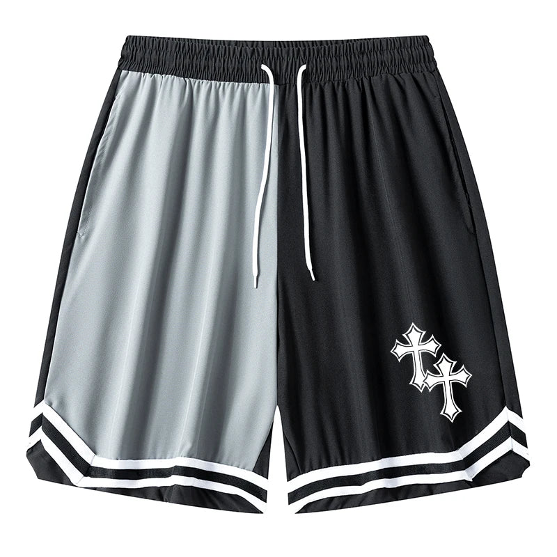 Men’s Christian Pattern Basketball Shorts – Colorblock Graphic Striped Quick-Dry Gym Shorts