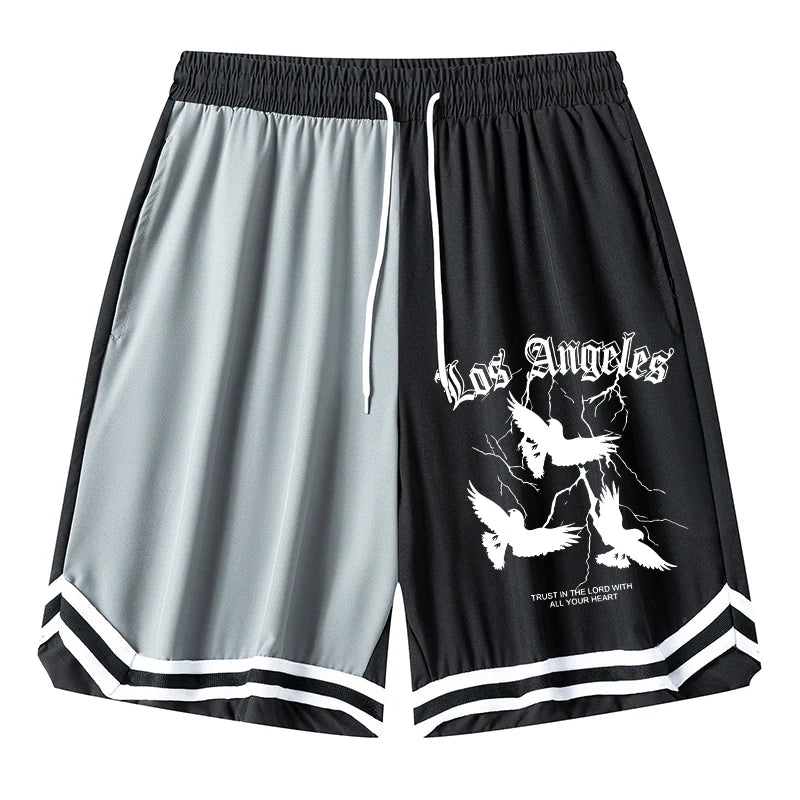 Men’s Christian Pattern Basketball Shorts – Colorblock Graphic Striped Quick-Dry Gym Shorts