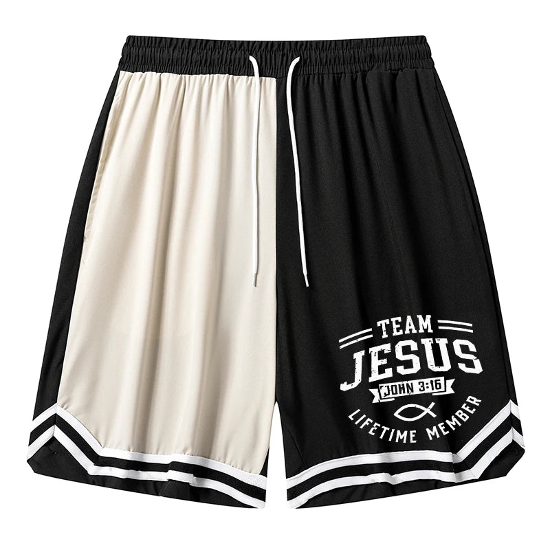 Men’s Christian Pattern Basketball Shorts – Colorblock Graphic Striped Quick-Dry Gym Shorts