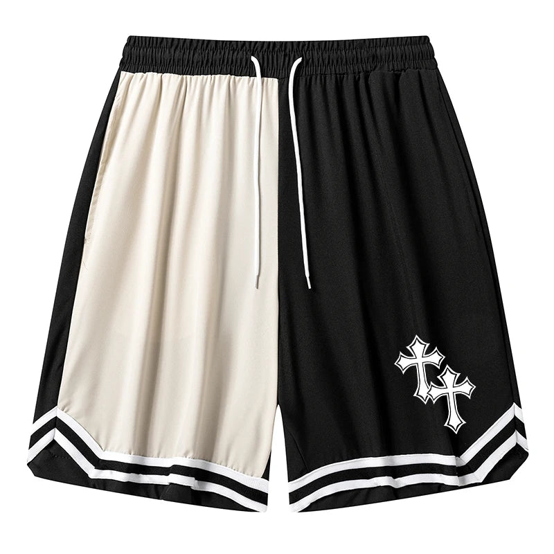 Men’s Christian Pattern Basketball Shorts – Colorblock Graphic Striped Quick-Dry Gym Shorts