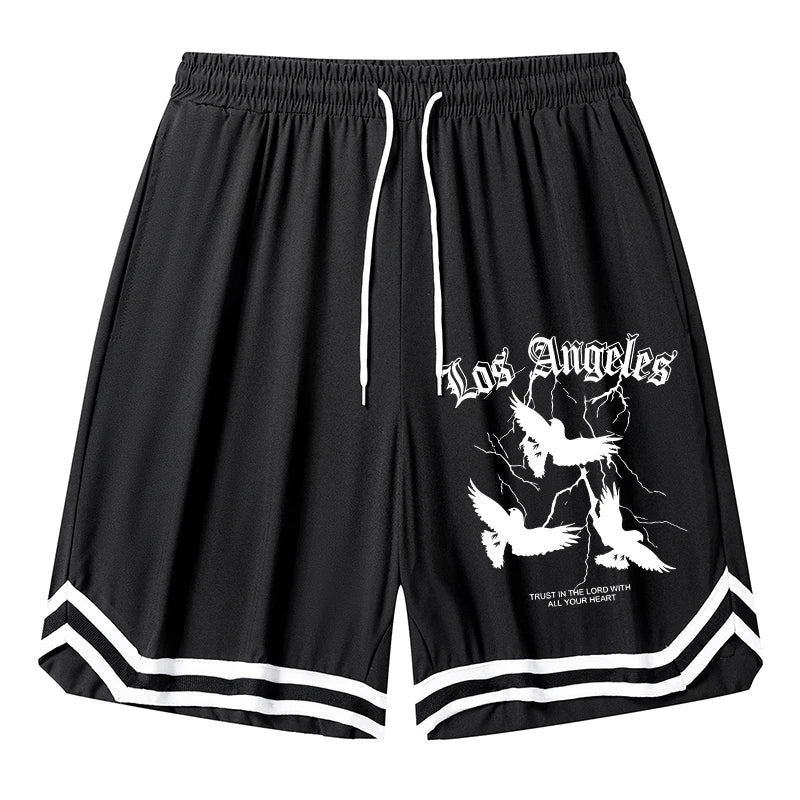 Men’s Christian Pattern Basketball Shorts – Colorblock Graphic Striped Quick-Dry Gym Shorts