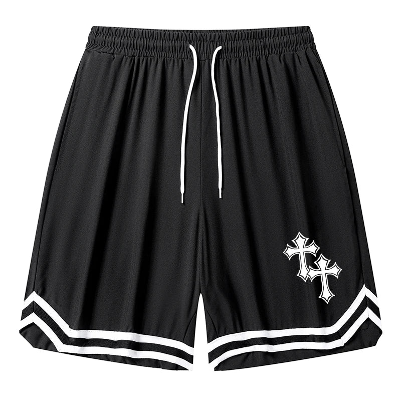 Men’s Christian Pattern Basketball Shorts – Colorblock Graphic Striped Quick-Dry Gym Shorts