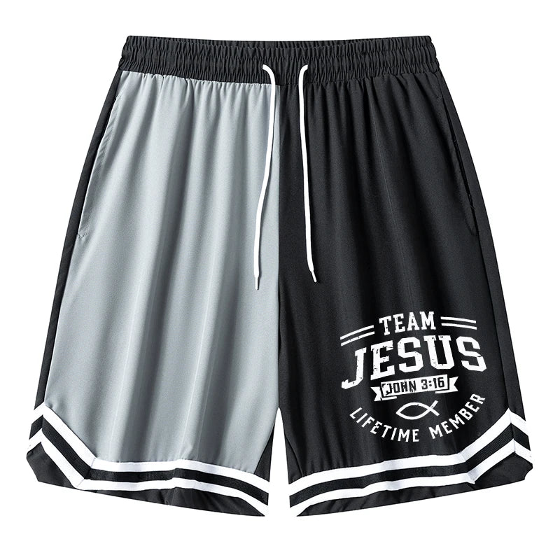 Men’s Christian Pattern Basketball Shorts – Colorblock Graphic Striped Quick-Dry Gym Shorts