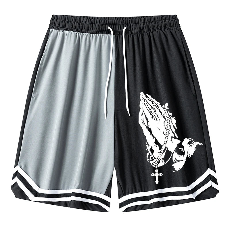 Men’s Christian Pattern Basketball Shorts – Colorblock Graphic Striped Quick-Dry Gym Shorts