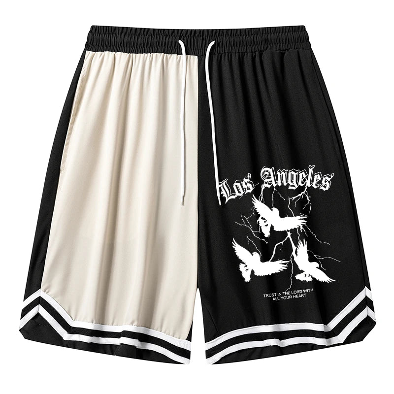 Men’s Christian Pattern Basketball Shorts – Colorblock Graphic Striped Quick-Dry Gym Shorts